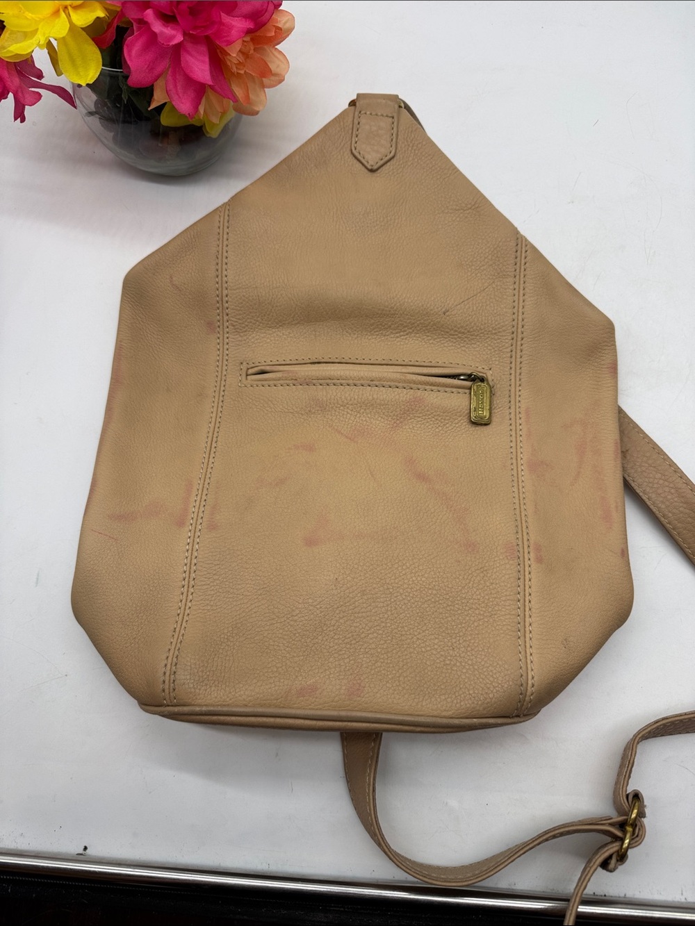 Coach RARE Leather Flatback Crossbody Sling Bag 4914 n Beige As Is Condition